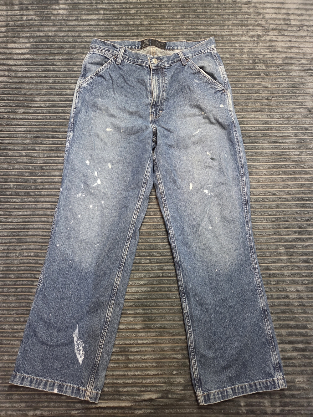 Men's Blue Paint-Splatter Straight-Leg Jeans